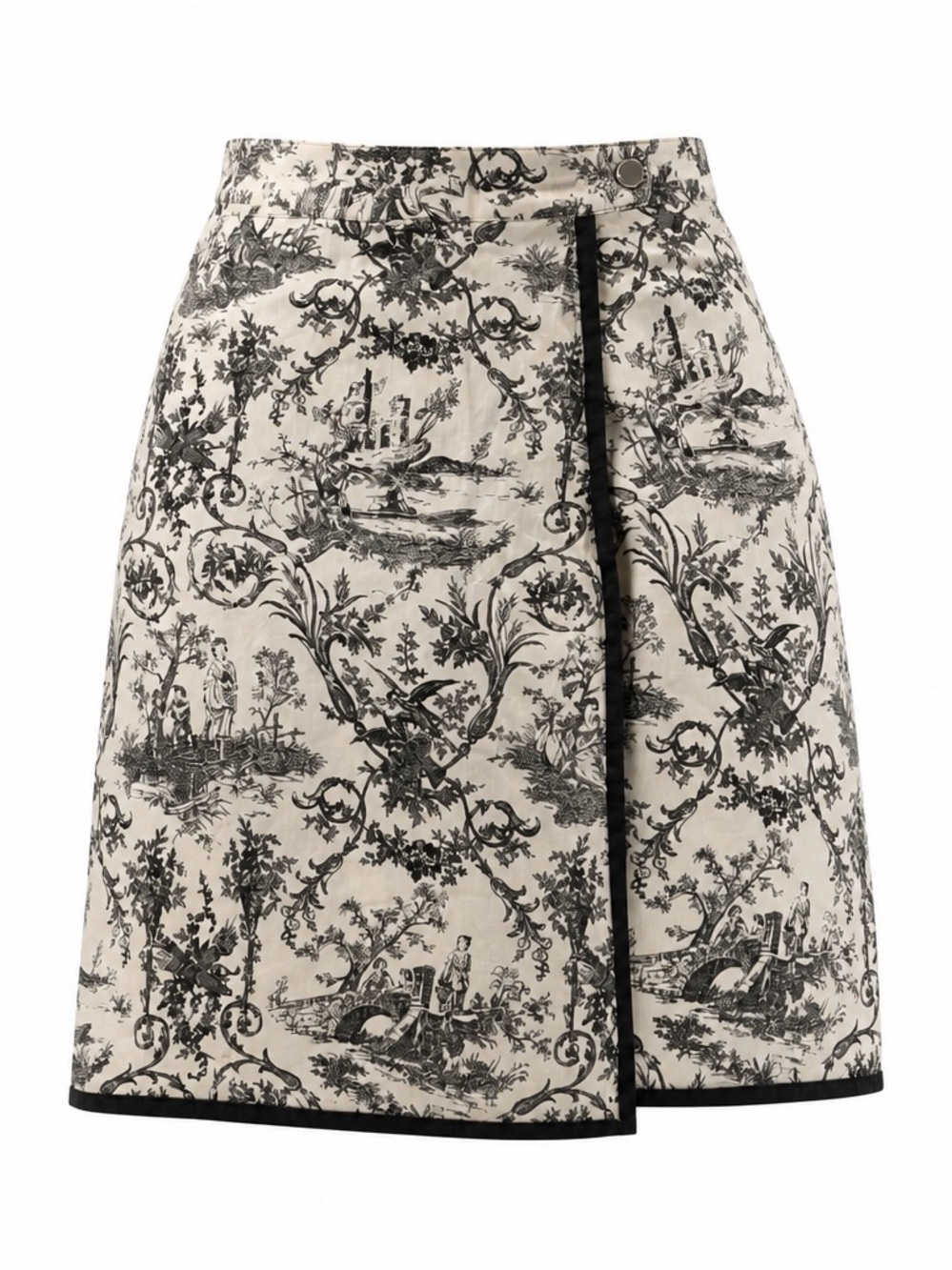 Yves St. Clair Black and Beige Toile Wrap Midi Skirt